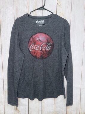Coca Cola Dark Gray Long Sleeve thermal Tee, vintage Coke logo, men’s XL